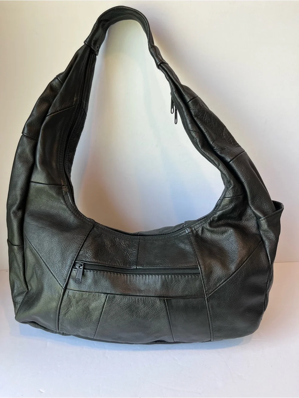 Vintage Patchwork Black Leather Hobo Bag Made in Mexico Shoulder Bag